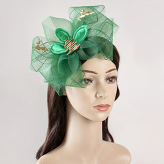 Christmas Mesh Head Piece Golden Elk Decor Green Fascinator Headband