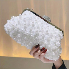 Pearl Decor Wedding Clutch Purse Top Ring Evening Bag