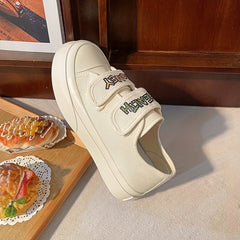 Women's Letter Print Canvas Shoes Casual Round Toe Hook & Loop Sneakers