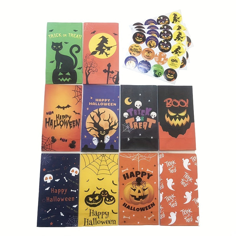 40 Pcs Halloween Paper Bags & Stickers for Candy Storage