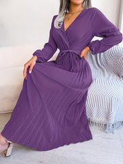 Maxi Bridesmaid Dress V Neck Lantern Sleeve Solid Dress