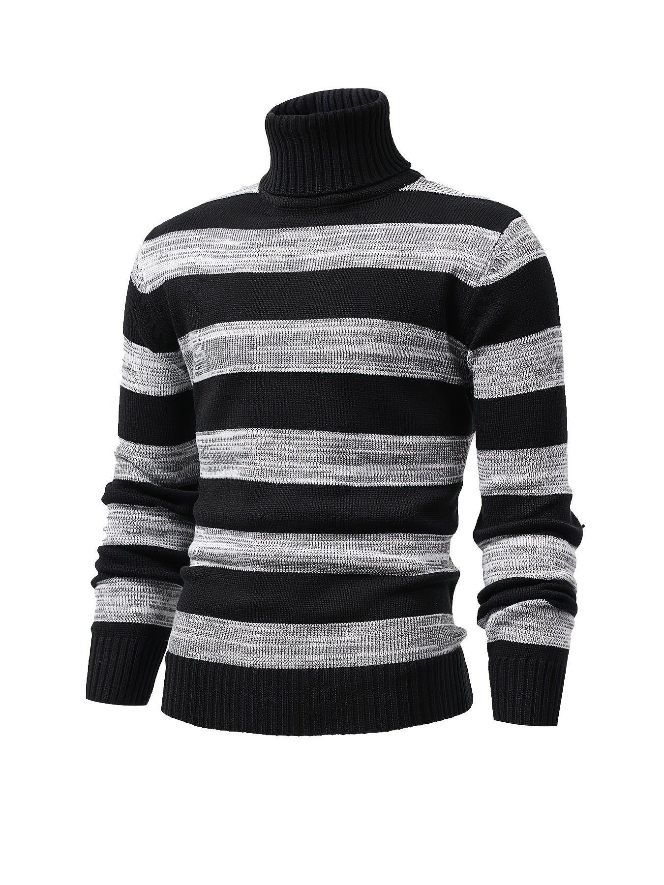 Men's Turtle Neck Knit Sweater Warm Striped Pullover for Fall Winter