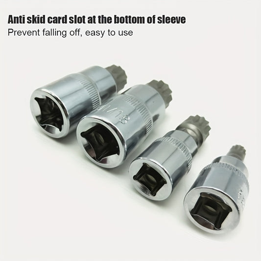 10pcs Triple Square Spline Bit Sockets Set Anti Rust Ratchets Wrench Hand Tools
