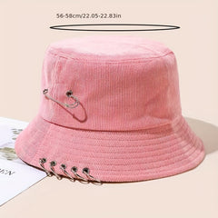 Unisex Hip Hop Bucket Hat Pin Brooch Decor Solid Cotton Basin Hat