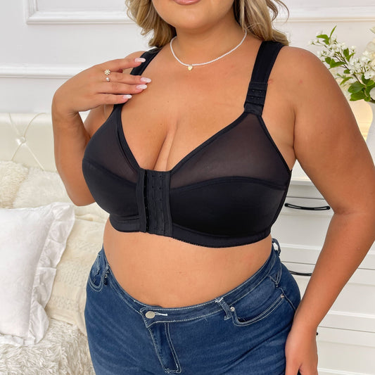 Plus Size Bra Women's Plus Contrast Mesh Closure Front Wireless Full Coverage