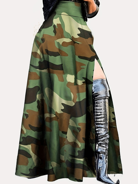 Camouflage Print Split Skirt High Waist Casual Skirt