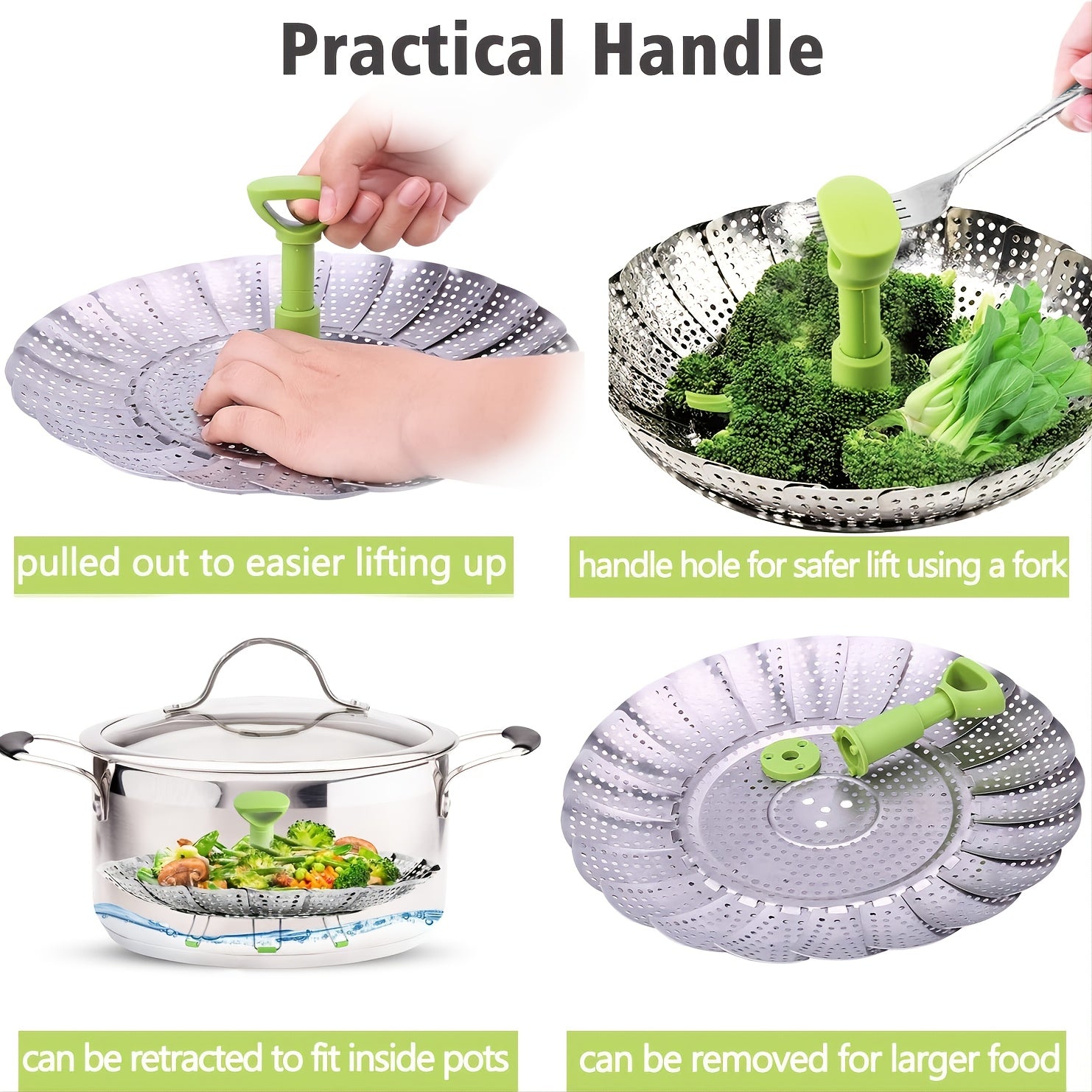 Foldable Stainless Steel Vegetable Steamer Basket - Easy Vegetable Steaming