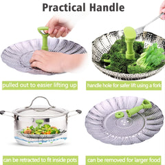 Foldable Stainless Steel Vegetable Steamer Basket - Easy Vegetable Steaming