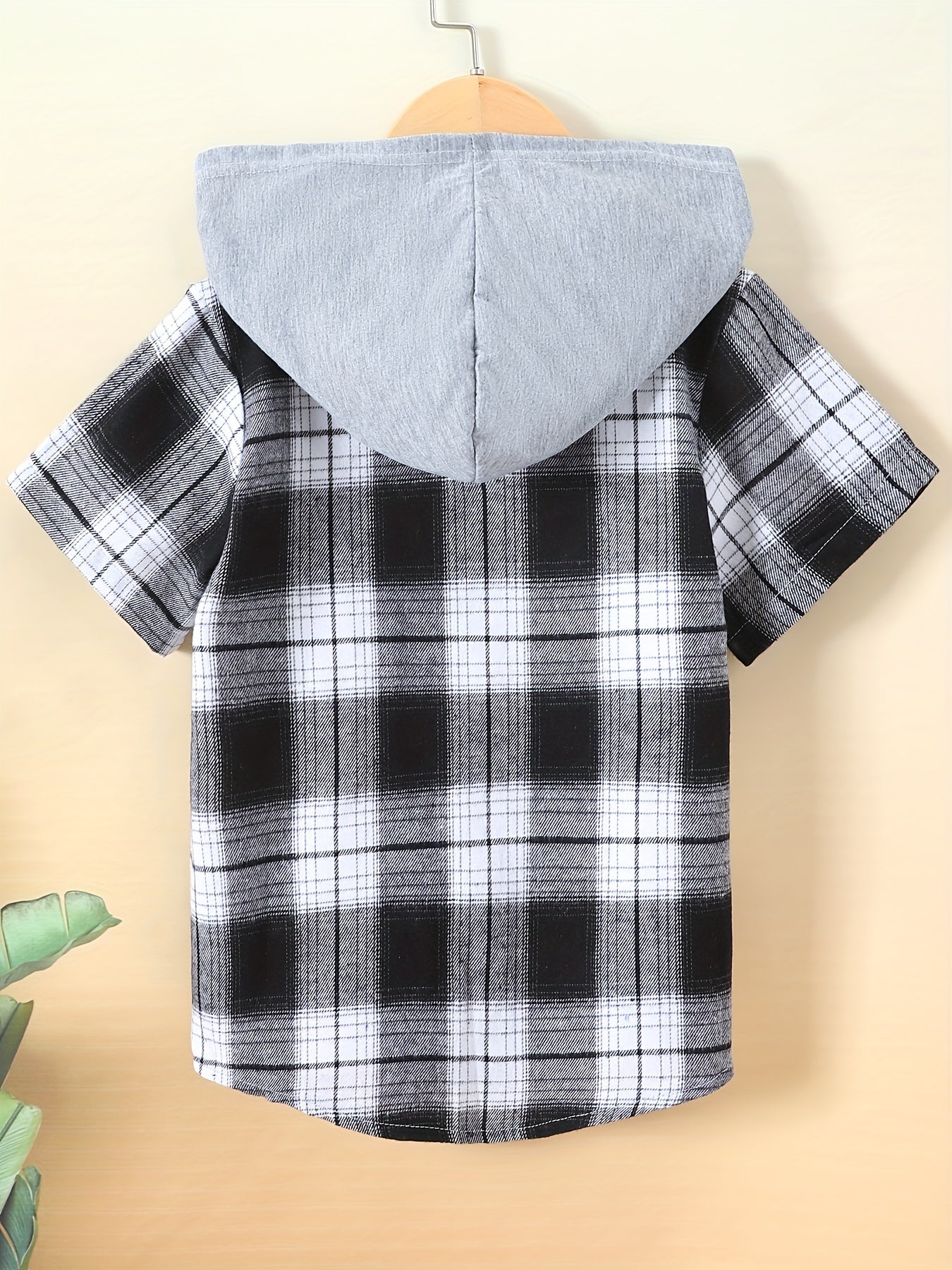 Toddler Boys Plaid Hoodie Shirt Short Sleeve Button Down Shirt
