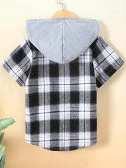 Toddler Boys Plaid Hoodie Shirt Short Sleeve Button Down Shirt