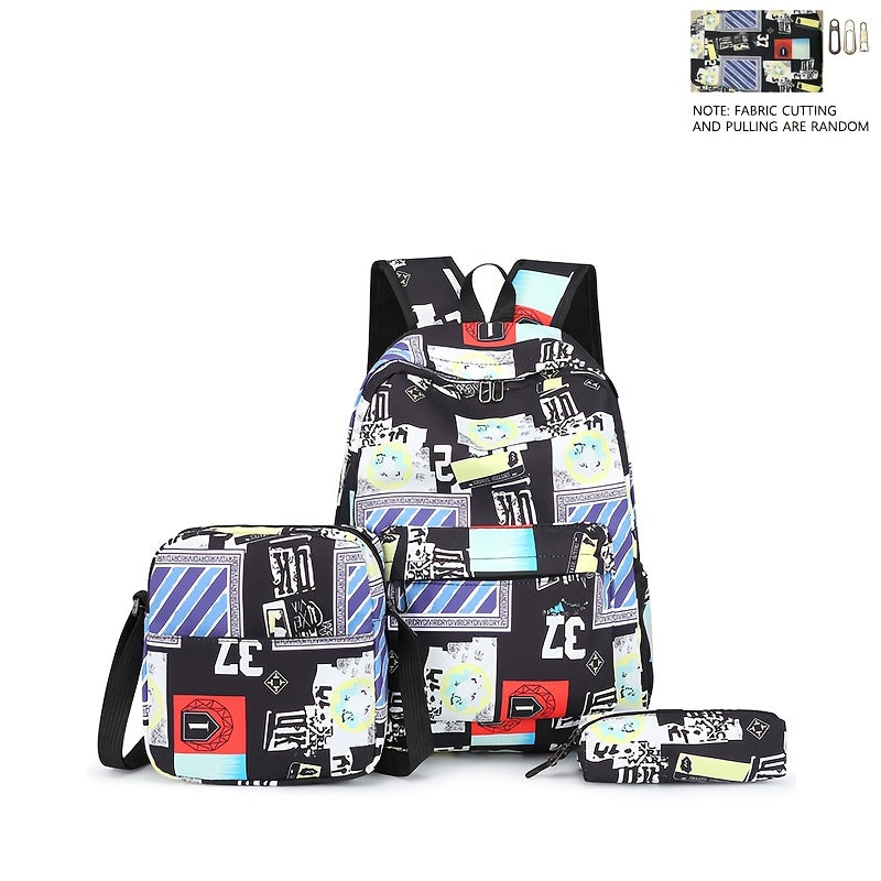 Cartoon Graffiti Print Backpack Set for Students