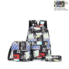 Cartoon Graffiti Print Backpack Set for Students