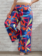  Boho Pants Women's Plus Floral Print Wide Leg Trousers