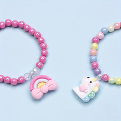 6pcs Unicorn Rainbow Pendant Beaded Bangle Bracelet Set Kids Accessories