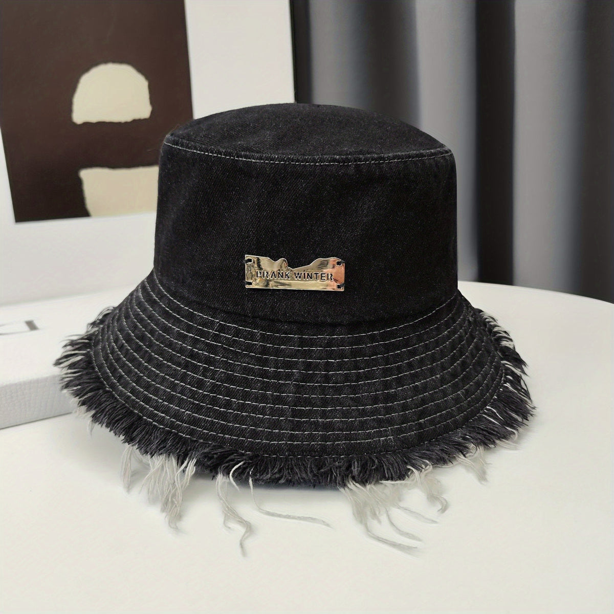 Distressed Denim Bucket Hat Sunshade Cap for Women