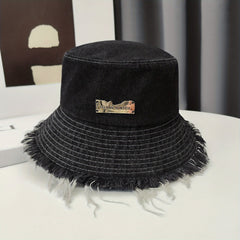 Distressed Denim Bucket Hat Sunshade Cap for Women