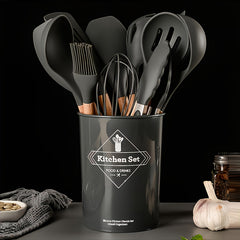 12pcs Silicone Cooking Utensil Set with Wood Handles Nonstick Kitchen Gadgets