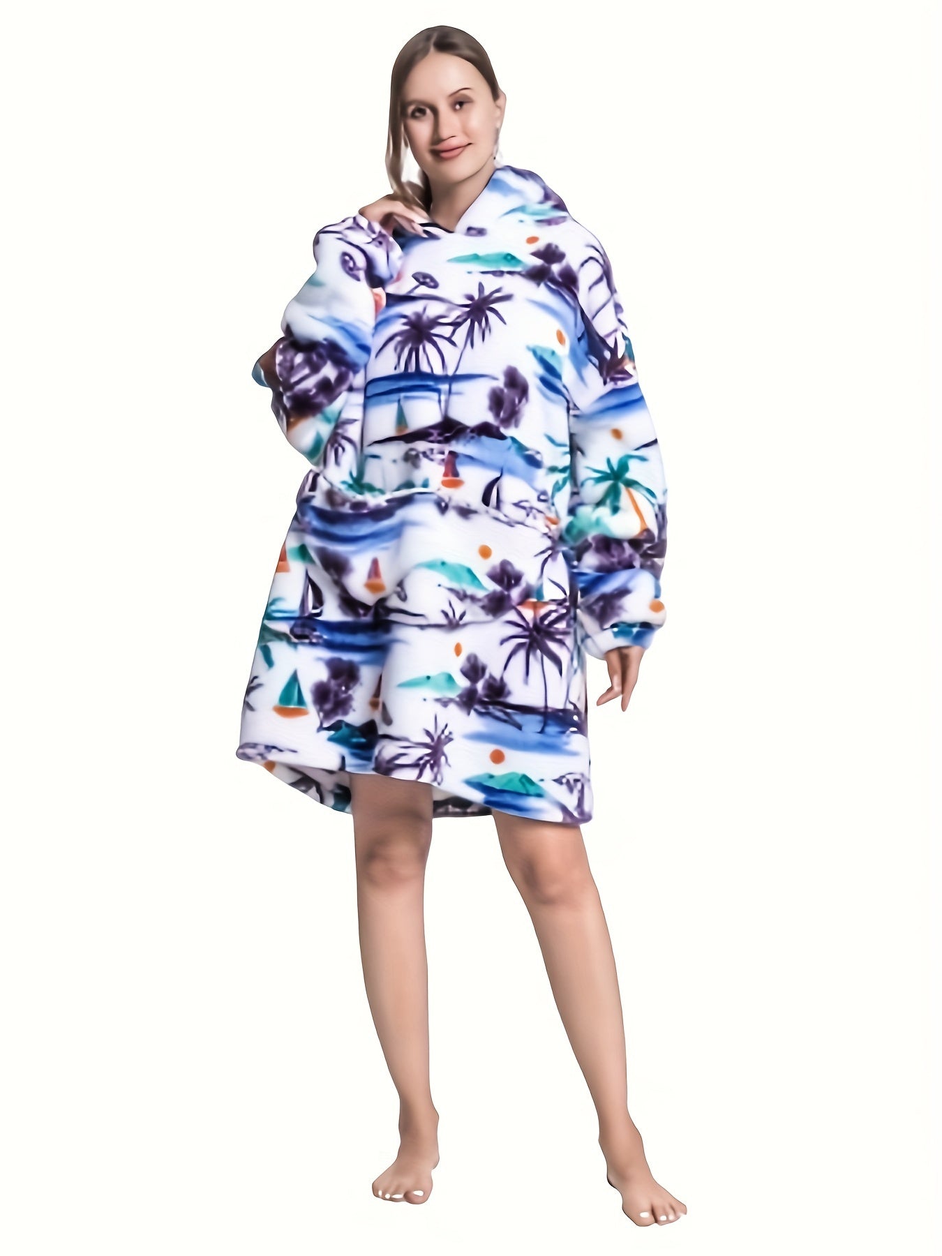  Tropical Pattern Fleece Hooded Blanket
