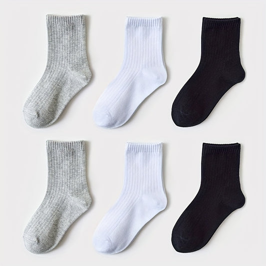 6 Pairs Boys Cotton Crew Socks for Kids Toddlers