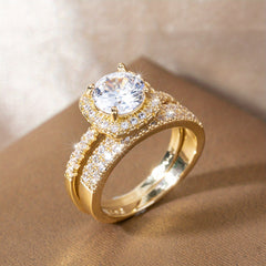 2pcs Shining Gemstone Promise Rings Silver Plated Dainty Jewelry