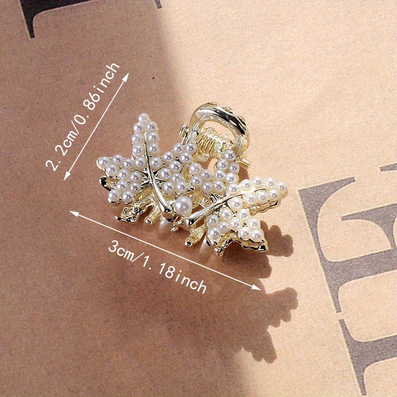 Faux Pearl Beaded Hair Claw Small Shark Claw Butterfly Flower Leaf Stars