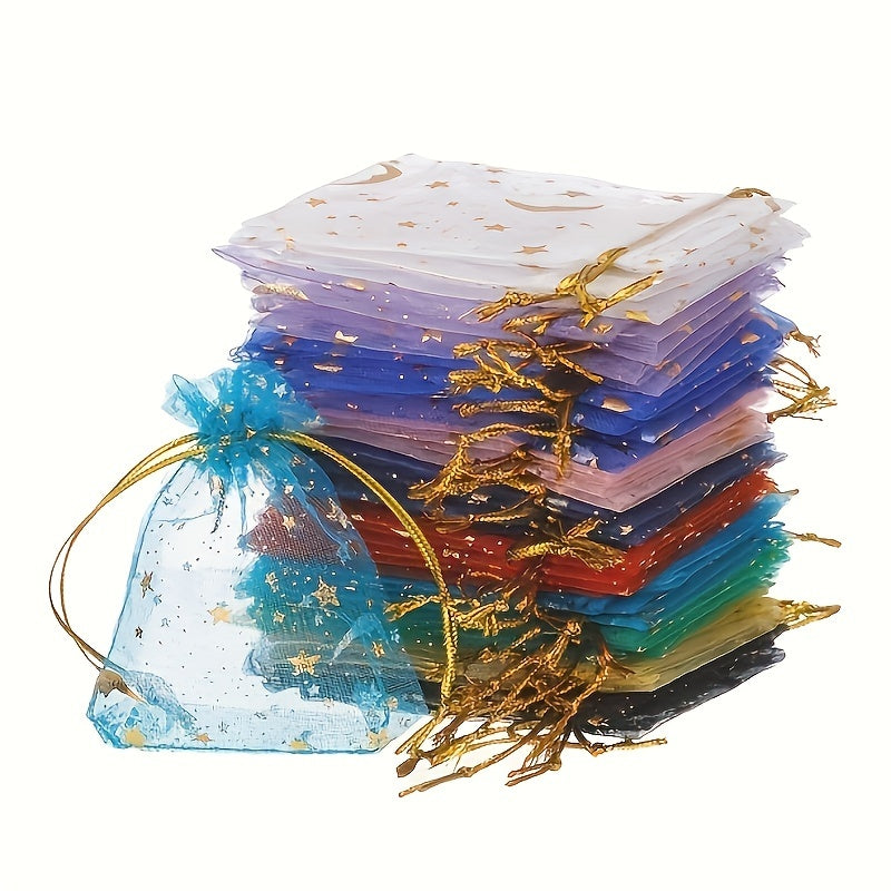 100pcs Sheer Moon Star Organza Gift Bag Mix Organza Favor Bags Gift Pouch