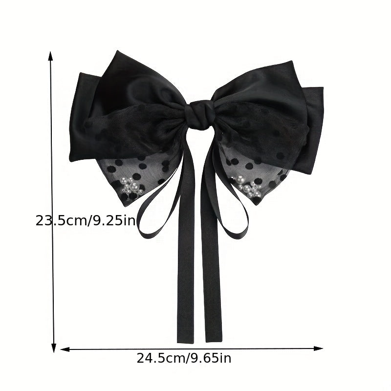 Pearl Bow Hair Clip with Long Ribbon