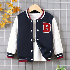 Boys Casual Letter Print Fleece Baseball Jacket