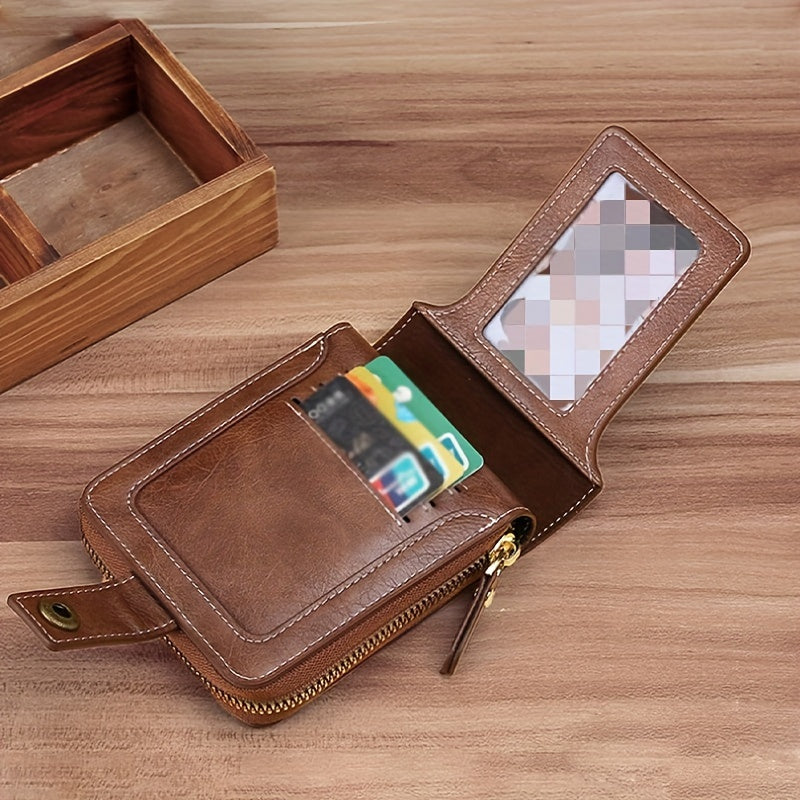 Men's Tree Pattern Zipper Buckle PU Credit Card Holder Small Coin Wallet