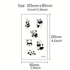 Panda and Bamboo Cartoon Tattoo Sticker - Waterproof and Long Lasting