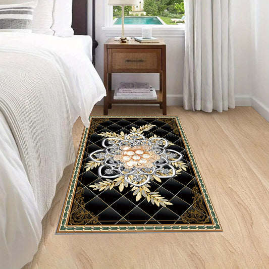 Vintage Flower Graphic Area Rug Machine Washable Traditional Home Decor