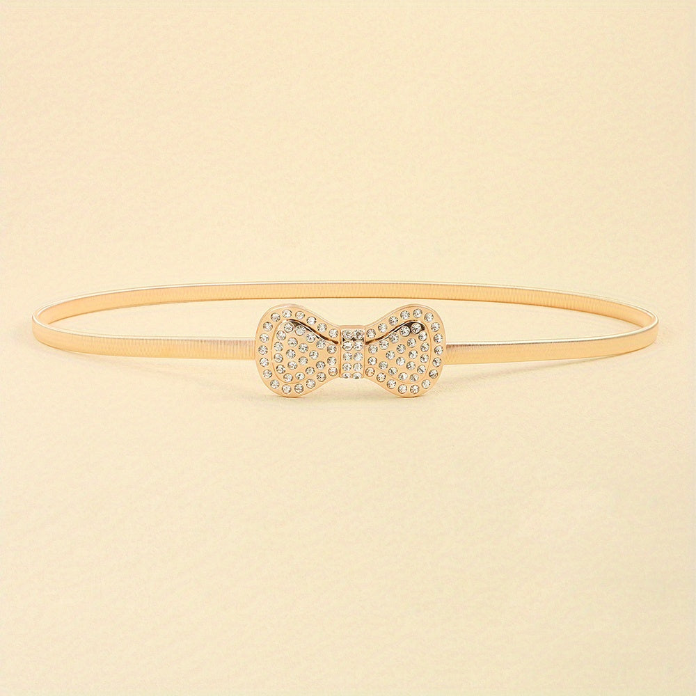Rhinestone Bow Waist Chain Elastic Belt for Women