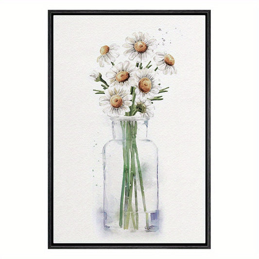 Watercolor Daisy Bouquet in Glass Vase Wall Decor - Various Sizes