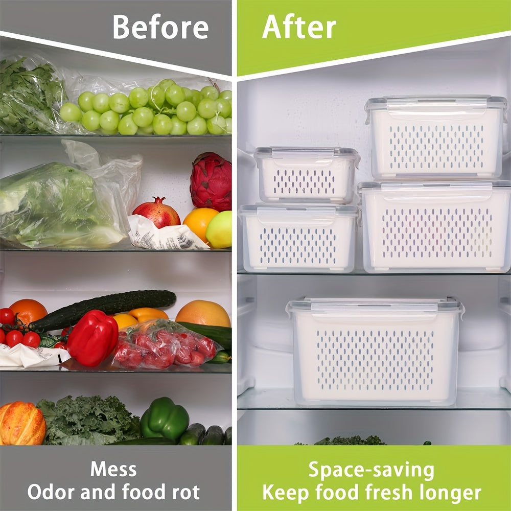 5pcs Fruit Container With Filter Mesh Cover Refrigerator Storage Box Set