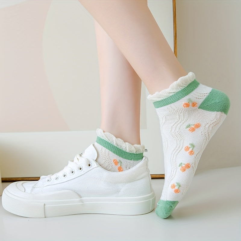 5 Pairs Bear & Cherry Print Women's Socks Set