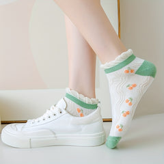 5 Pairs Bear & Cherry Print Women's Socks Set