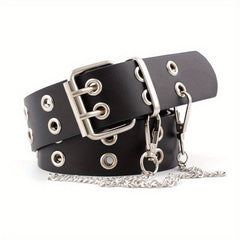 Rivet Stud Punk Belt Metal Chain Tassel Hip Wide Belt Double Pin Buckle