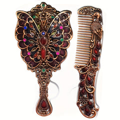 Vintage Hand Mirror with Embossed Butterfly Compact Makeup Beauty Mirror