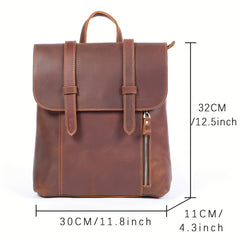 Vintage Leather Backpack Casual Schoolbag Functional Backpack