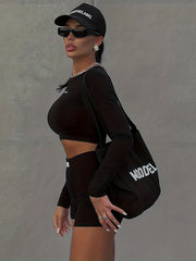 Casual 2pc Set Crew Neck Crop Top & Workout Shorts