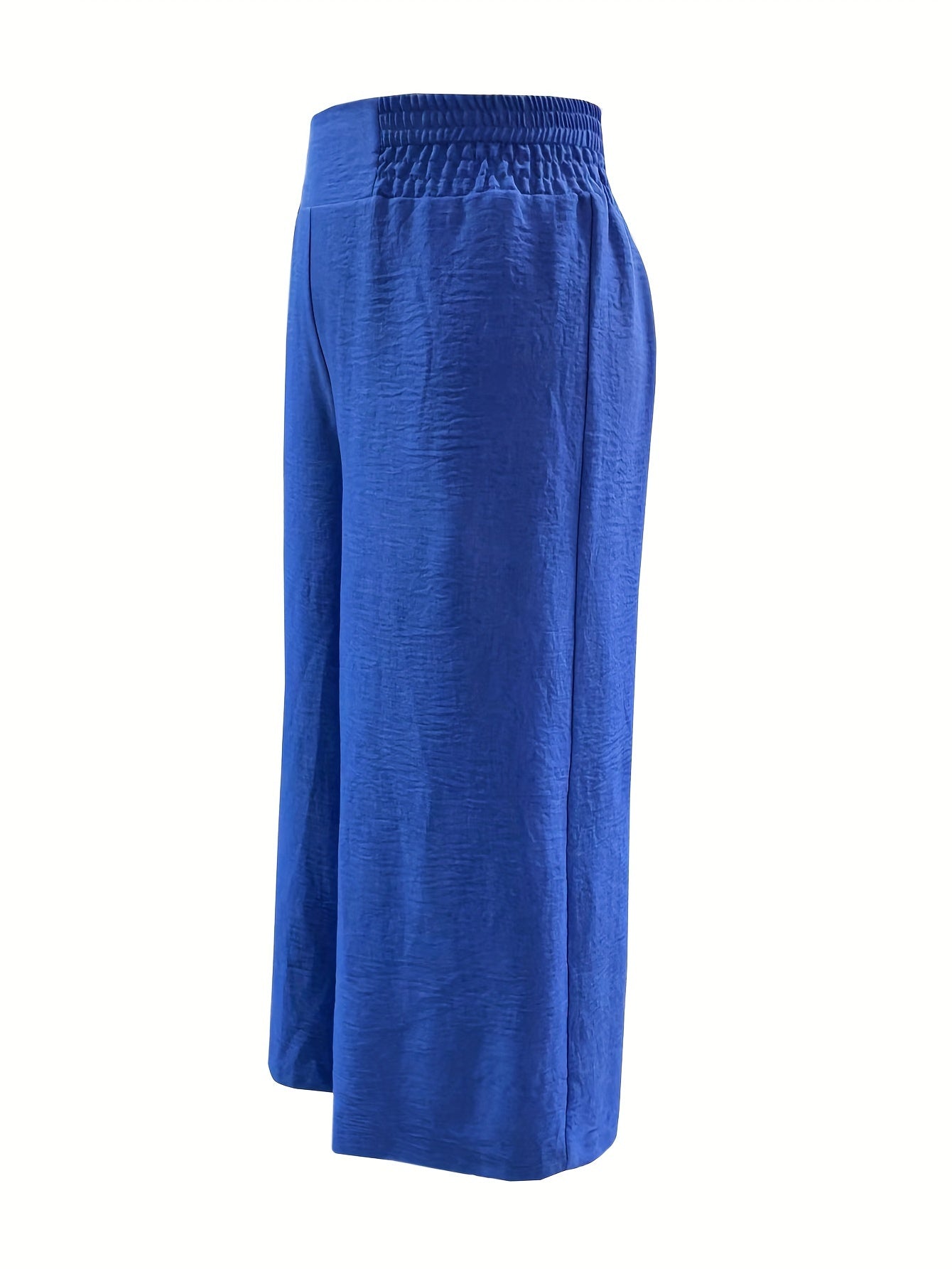  Solid Wide Leg Trousers with Elastic Waist