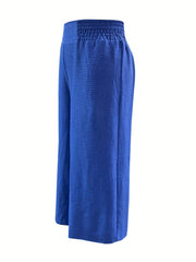  Solid Wide Leg Trousers with Elastic Waist