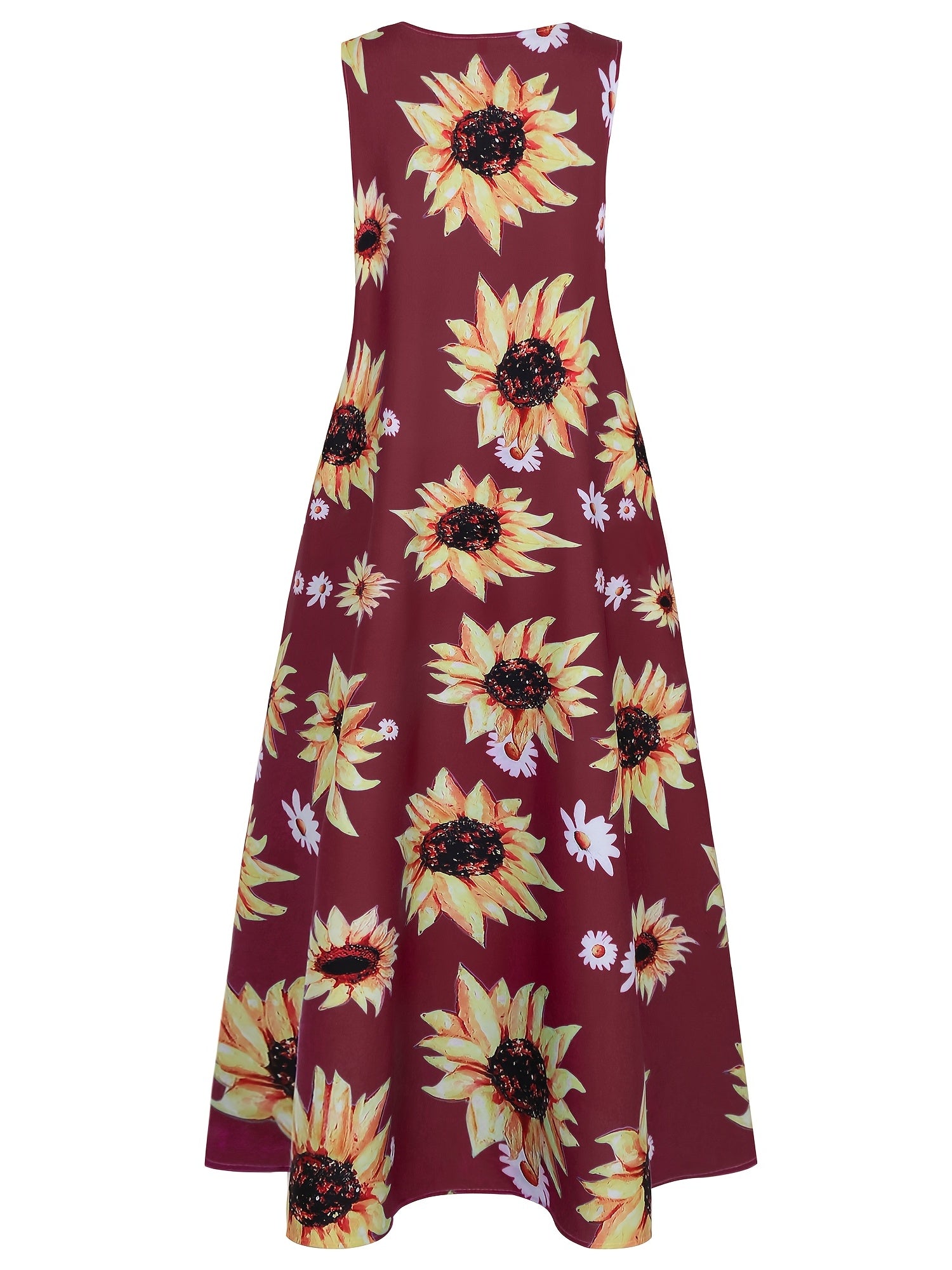  Sunflower Print Tank Maxi Dress Women's Plus Casual Long Dress