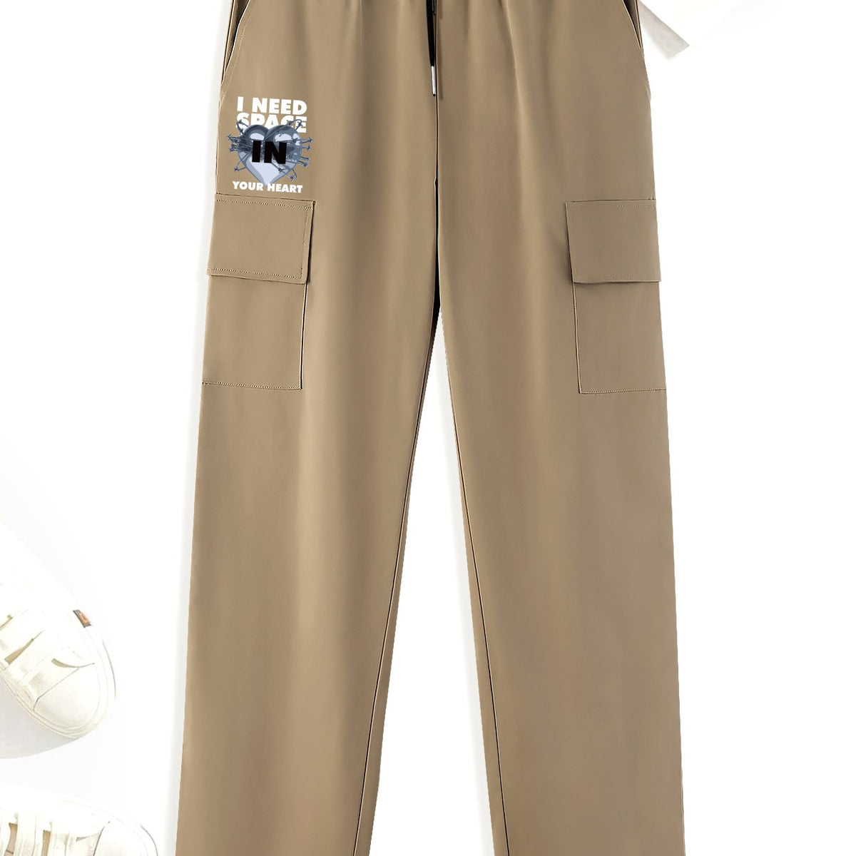 Letters Print Cargo Pants Men s Straight Leg Drawstring Cargo Pants
