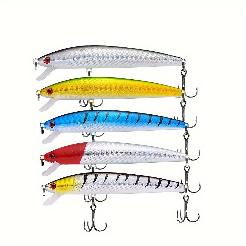 5pcs Minnow Lure Hard Bait Rattling Beads Floating Plastic Bait for Fishing