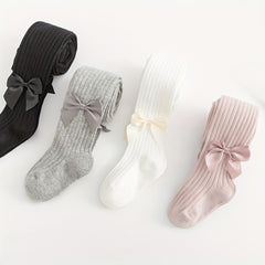 Girls Bow Decor Solid Pantyhose for Spring/Autumn