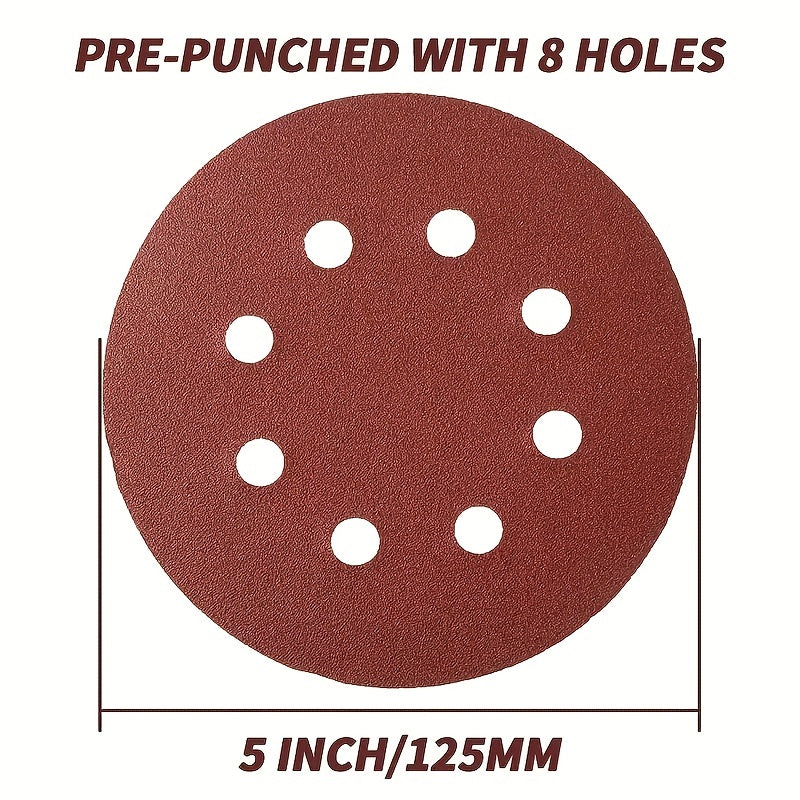 50pcs 5 8 Holes Sanding Discs 60-600 Grits Hook & Loop Random Orbital Sanders