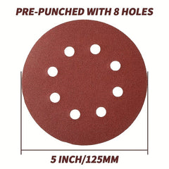 50pcs 5 8 Holes Sanding Discs 60-600 Grits Hook & Loop Random Orbital Sanders