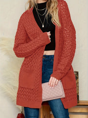  Solid Cable Open Front Cardigan With Pockets