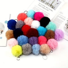 Faux Rabbit Fur Ball Keychain - Cute Handbag or Car Key Accessory